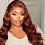 13x4 Transparent Lace Frontal 33B Reddish Brown Color Wig Body Wave Dark Auburn Human Hair Wigs