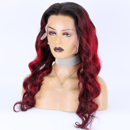 Burgundy Red Hair Body Wave 13"×6" Lace Front Wigs